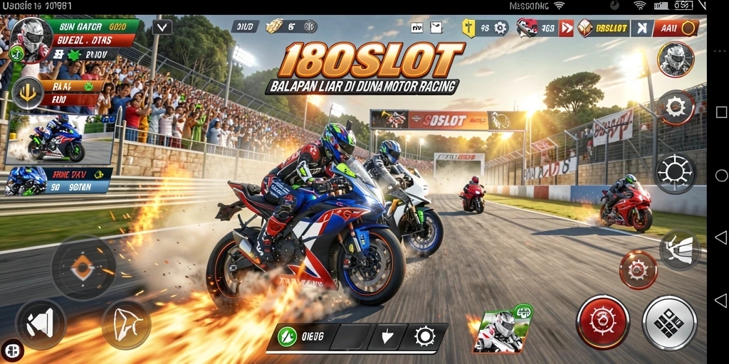 Gameplay seru 180SLOT dalam balapan motor yang cepat.