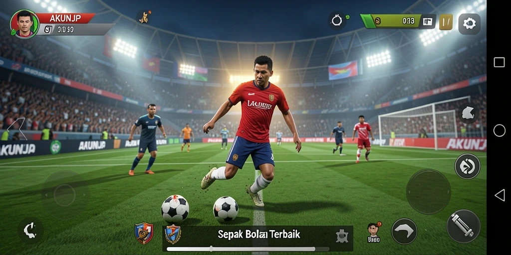 Gameplay AKUNJP yang mendebarkan dan dinamis di lapangan sepak bola.