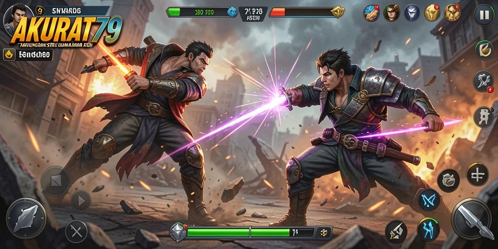 Tampilan gameplay mendebarkan dalam AKURAT79 saat bertarung.