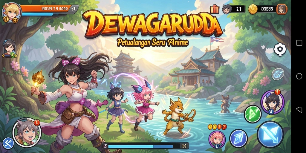 Tampilan gameplay seru dari DEWAGARUDA dengan karakter anime.