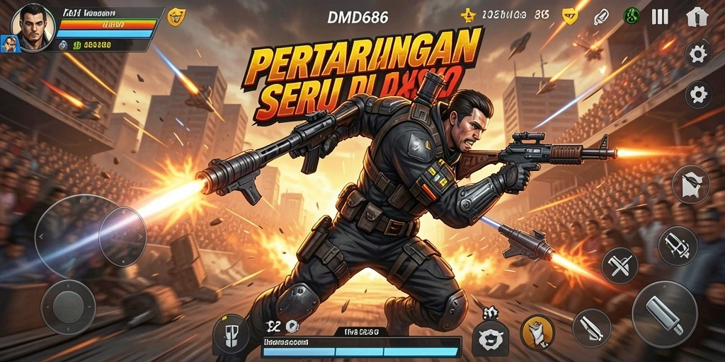 Tampilan gameplay DMD686 yang intens dan mendebarkan.