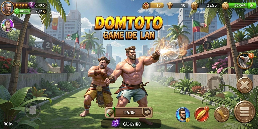 Tangkapan layar gameplay DOMTOTO menampilkan karakter mengumpulkan sumber daya dengan cara yang menyenangkan.