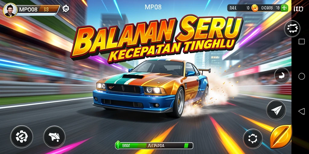 Gameplay balapan seru di MPO08 dengan berbagai kendaraan.