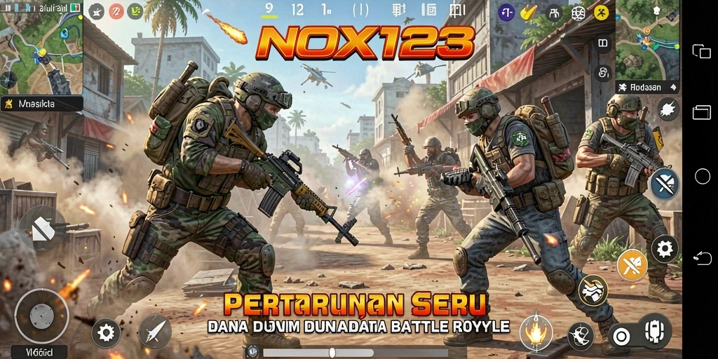Tampilan permainan Battle Royale yang intens dan mendebarkan di NOX123.