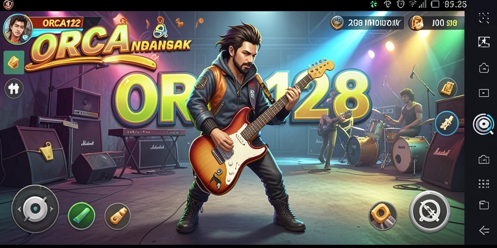 Tampilan gameplay ORCA128 dengan berbagai lagu dan tantangan menarik.