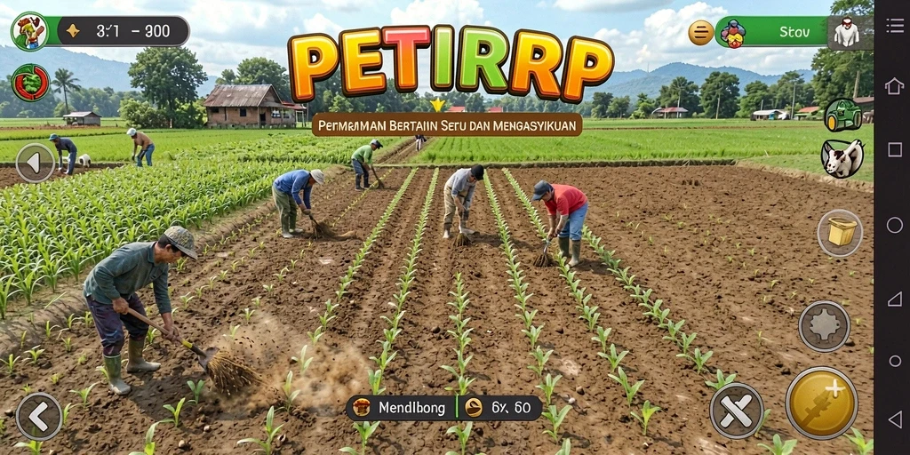 Tangkapan layar gameplay <strong>PETIRRP</strong> menampilkan aktivitas bertani yang seru.