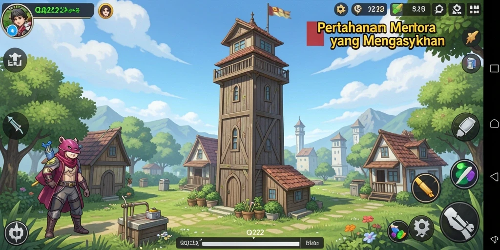 Tangkapan layar menampilkan aksi pertahanan menara yang seru di QQ222.