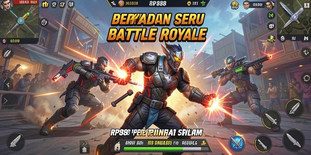 Tangkapan layar RP888 menampilkan aksi mendebarkan dalam pertarungan Battle Royale.