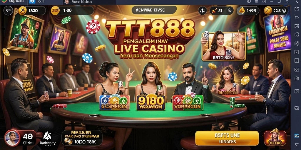 Screenshot utama TTT888 menampilkan dealer langsung di meja permainan.