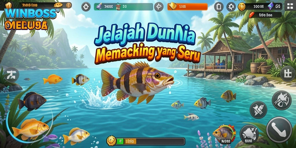Screenshot utama WINBOSS menampilkan aksi memancing yang seru dan menantang.